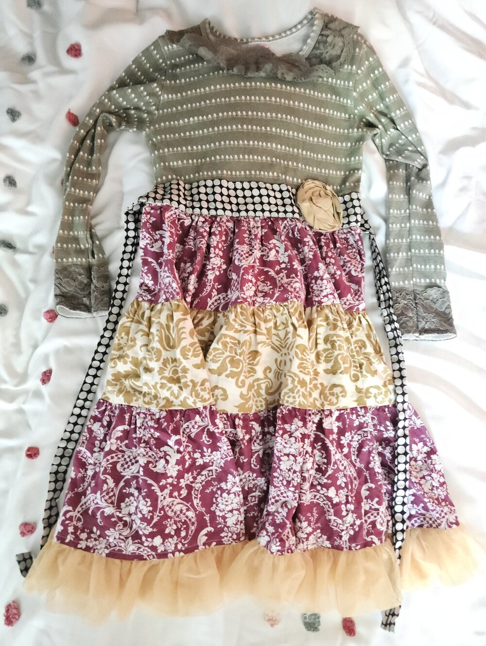 Giggle Moon Olive Green Lace-Trim Girls' Dress